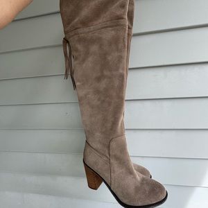 Stylish Over the Knee Boots in Taupe Suede